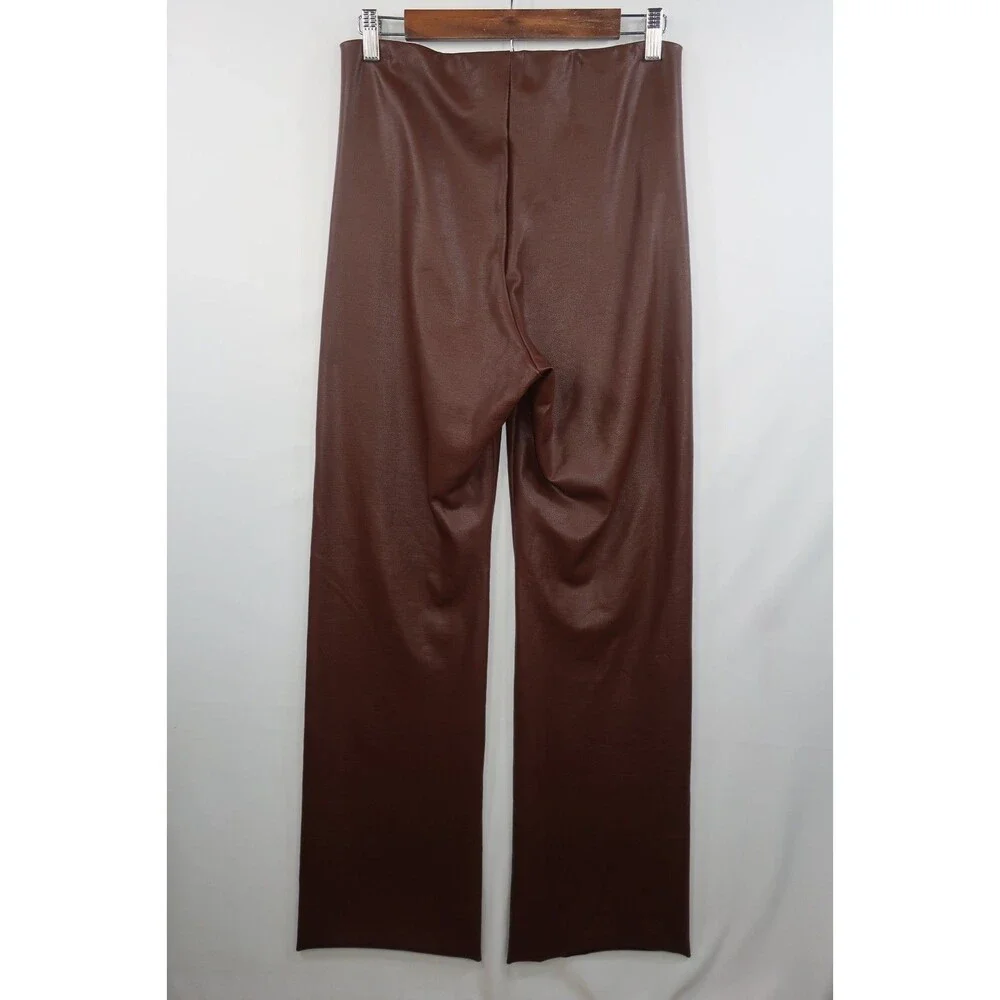 New Skims Brown Faux Leather Wide Leg Leather Pants Size XL Pull On *Imperfect - Picture 10 of 15